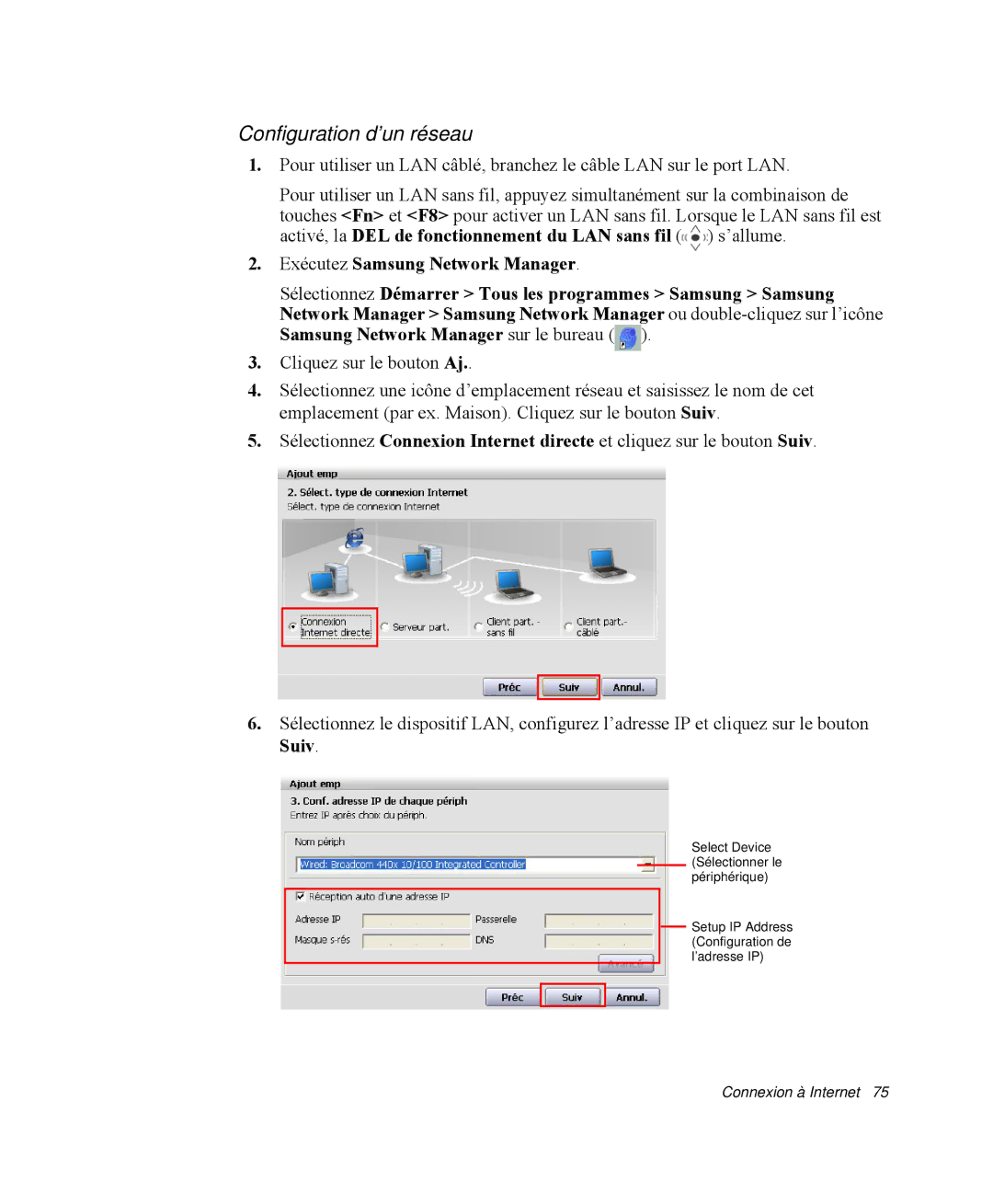 Samsung NP-M55G000/SEF, NP-M55T000/SEF, NP-M55C000/SEF manual Configuration d’un réseau 