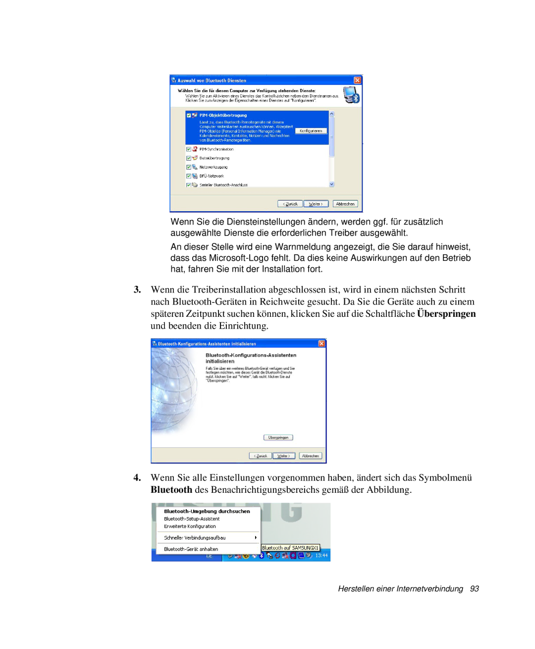 Samsung NP-M55C000/SEG, NP-M55T000/SEG, NP-M55T001/SEG, NP-M55T002/SEG manual Herstellen einer Internetverbindung 