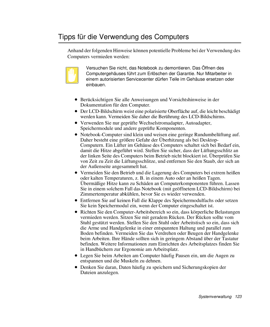 Samsung NP-M55T002/SEG, NP-M55T000/SEG, NP-M55C000/SEG, NP-M55T001/SEG manual Tipps für die Verwendung des Computers 