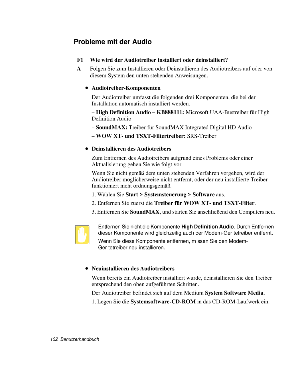 Samsung NP-M55T000/SEG, NP-M55C000/SEG Probleme mit der Audio, Audiotreiber-Komponenten, Neuinstallieren des Audiotreibers 