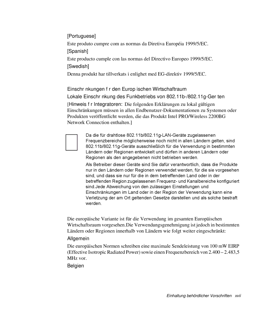 Samsung NP-M55C000/SEG, NP-M55T000/SEG, NP-M55T001/SEG, NP-M55T002/SEG manual Portuguese, Spanish, Swedish, Allgemein, Belgien 