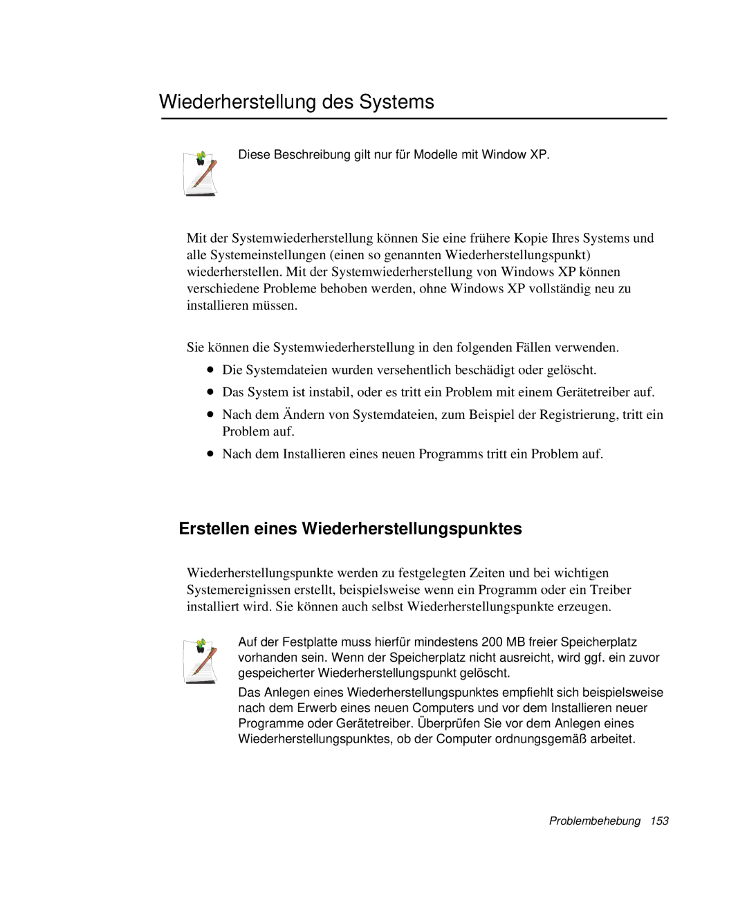 Samsung NP-M55C000/SEG, NP-M55T000/SEG manual Wiederherstellung des Systems, Erstellen eines Wiederherstellungspunktes 