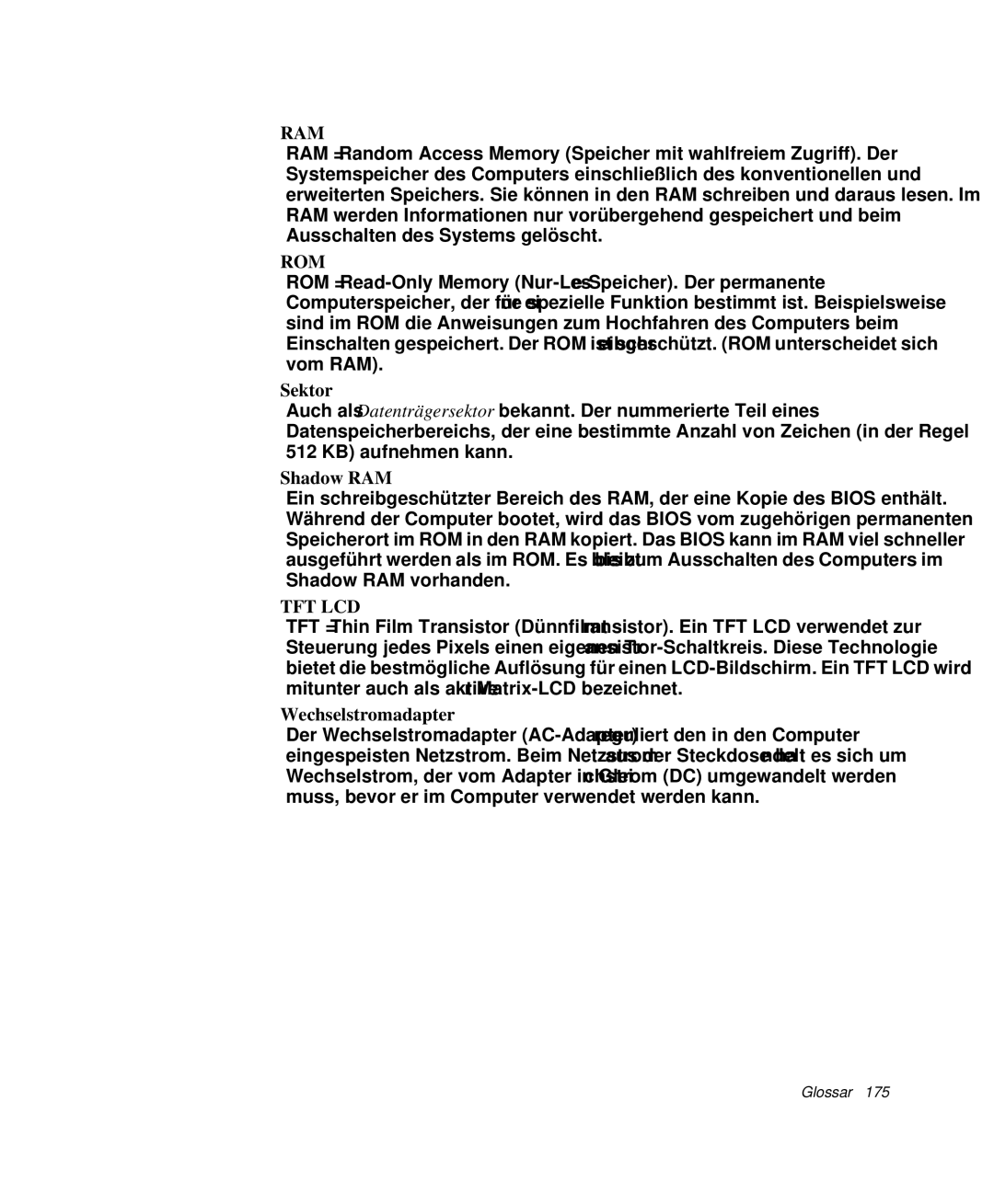 Samsung NP-M55T002/SEG, NP-M55T000/SEG, NP-M55C000/SEG, NP-M55T001/SEG manual Sektor, Shadow RAM, Wechselstromadapter 