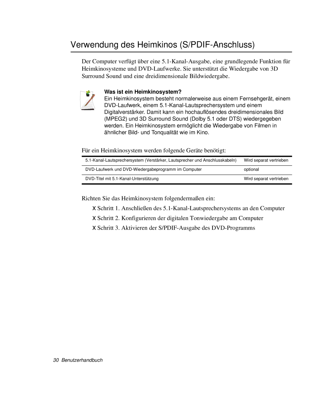 Samsung NP-M55T001/SEG, NP-M55T000/SEG manual Verwendung des Heimkinos S/PDIF-Anschluss, Was ist ein Heimkinosystem? 