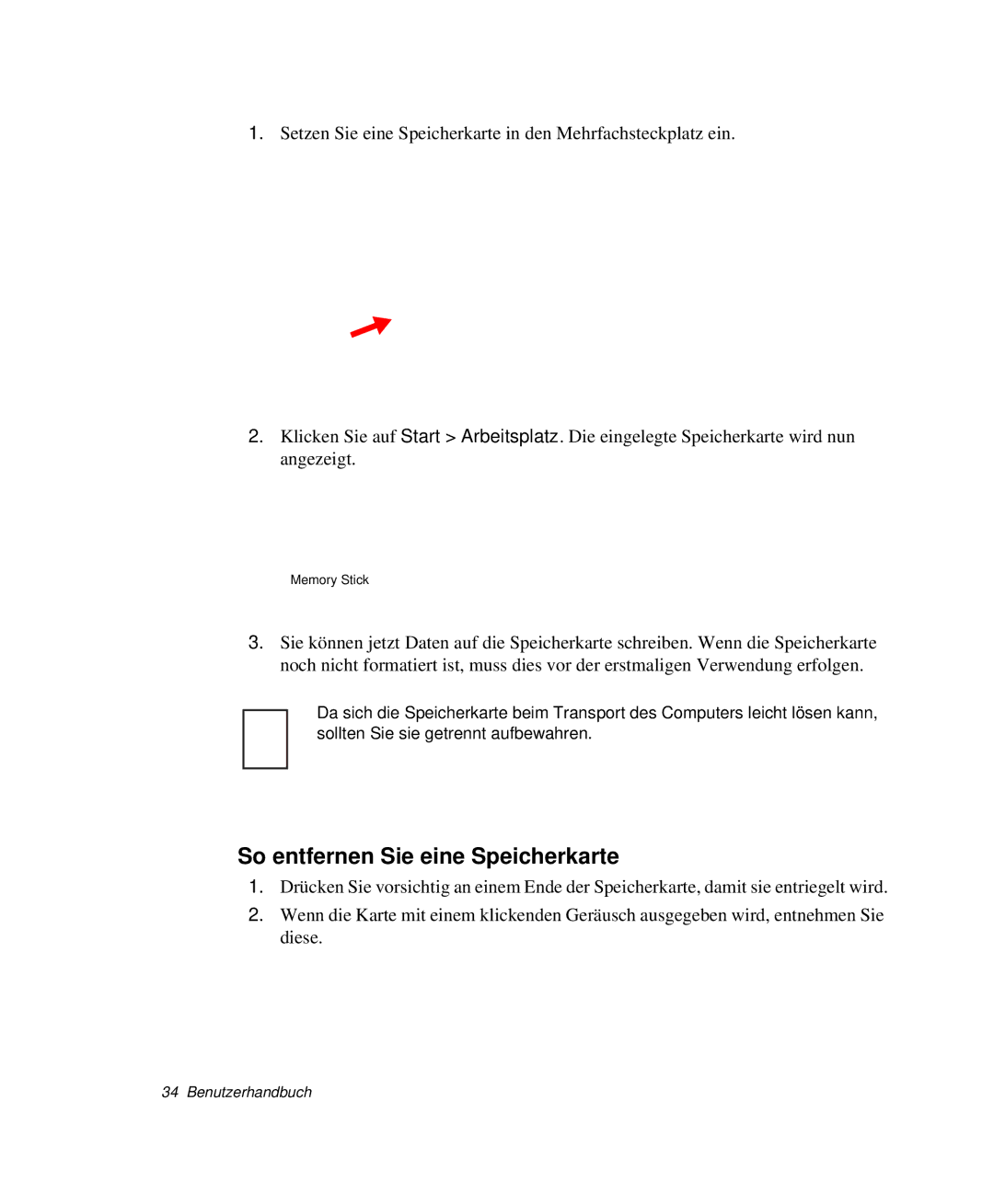 Samsung NP-M55T001/SEG, NP-M55T000/SEG, NP-M55C000/SEG, NP-M55T002/SEG manual So entfernen Sie eine Speicherkarte 