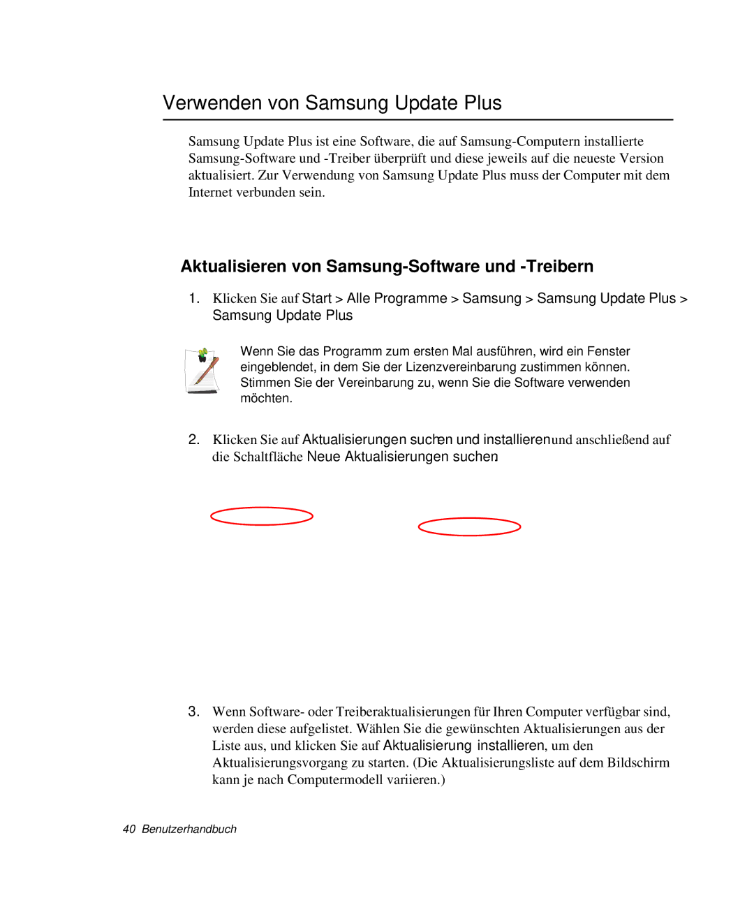 Samsung NP-M55T000/SEG, NP-M55C000/SEG Verwenden von Samsung Update Plus, Aktualisieren von Samsung-Software und -Treibern 