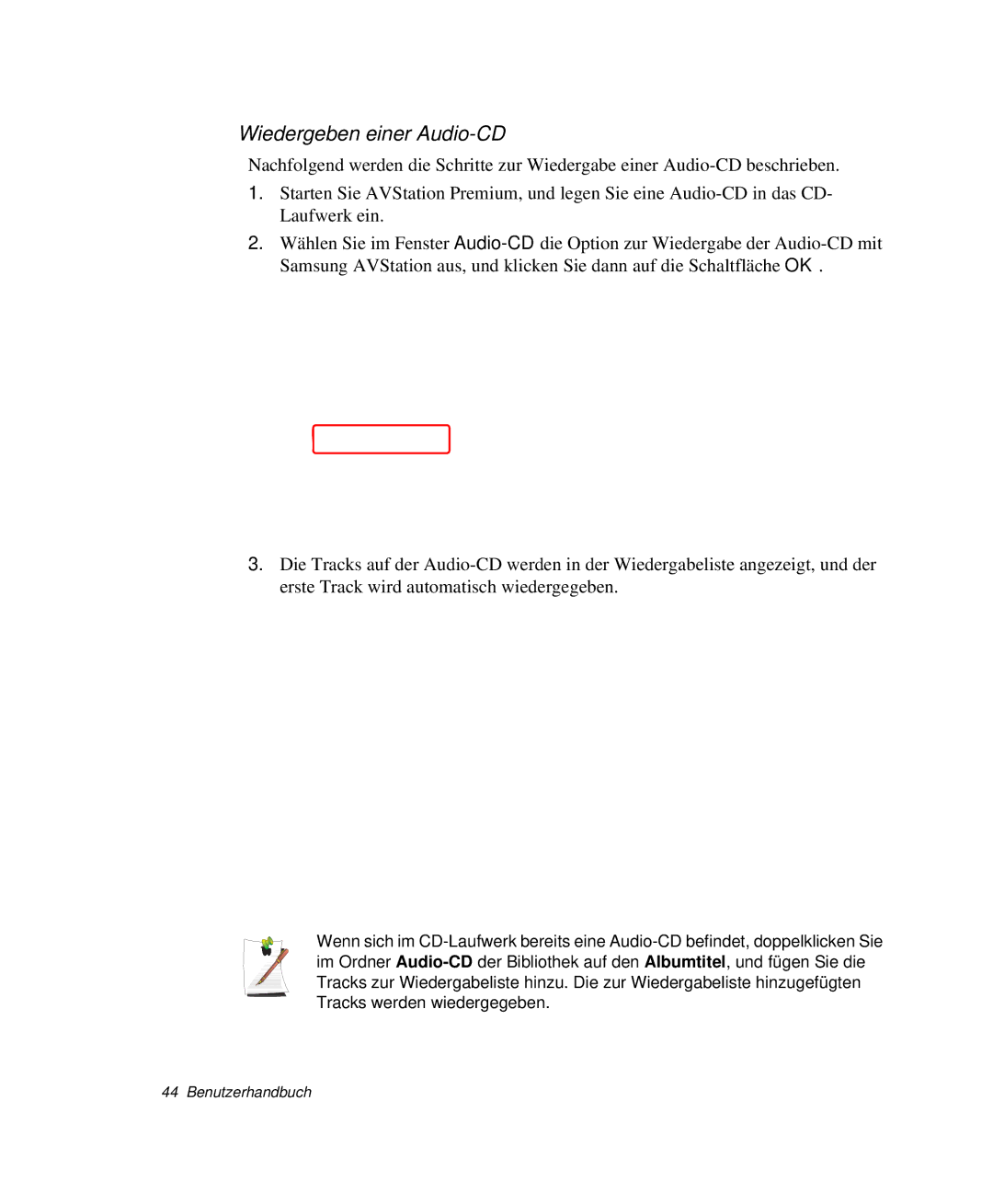 Samsung NP-M55T000/SEG, NP-M55C000/SEG, NP-M55T001/SEG, NP-M55T002/SEG manual Wiedergeben einer Audio-CD 