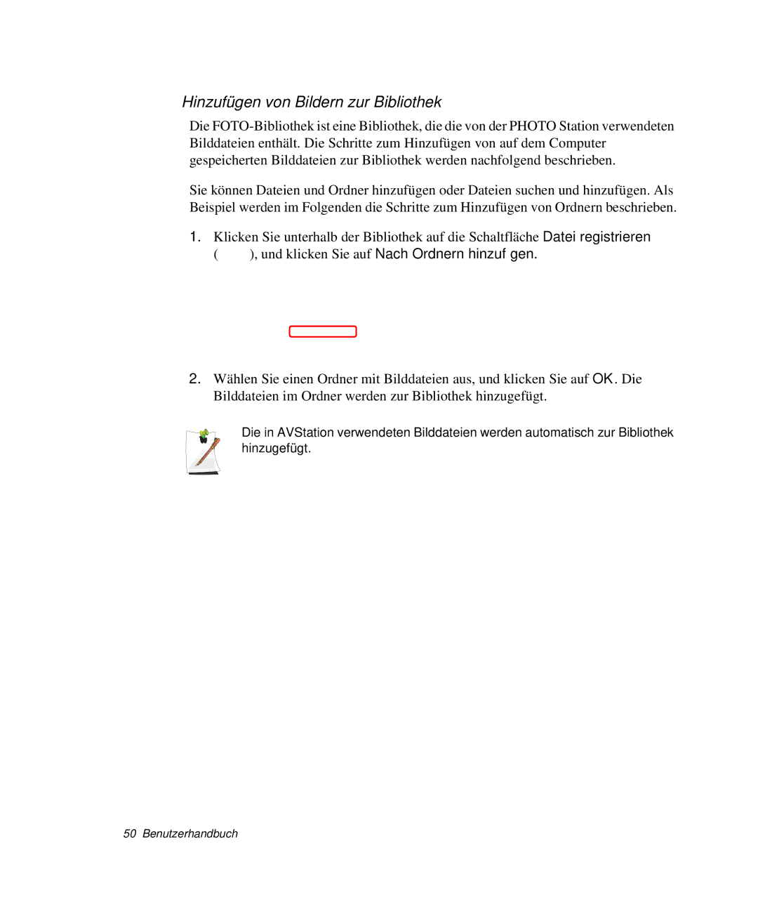 Samsung NP-M55T001/SEG, NP-M55T000/SEG, NP-M55C000/SEG, NP-M55T002/SEG manual Hinzufügen von Bildern zur Bibliothek 