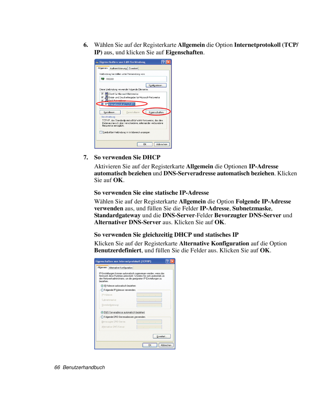 Samsung NP-M55T001/SEG, NP-M55T000/SEG, NP-M55C000/SEG So verwenden Sie Dhcp, So verwenden Sie eine statische IP-Adresse 