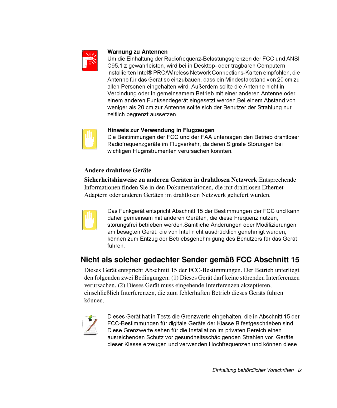 Samsung NP-M55C000/SEG, NP-M55T000/SEG manual Nicht als solcher gedachter Sender gemäß FCC Abschnitt, Warnung zu Antennen 