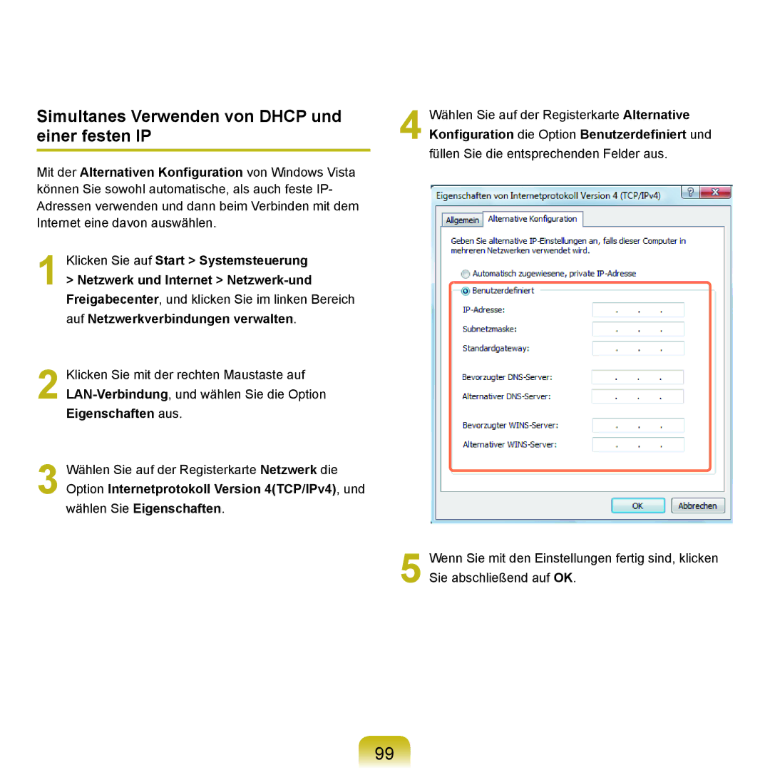 Samsung NP-M60A001/SEG, NP-M60A000/SEG, NP-M60A004/SEG, NP-M60A006/SEG Simultanes Verwenden von Dhcp und einer festen IP 