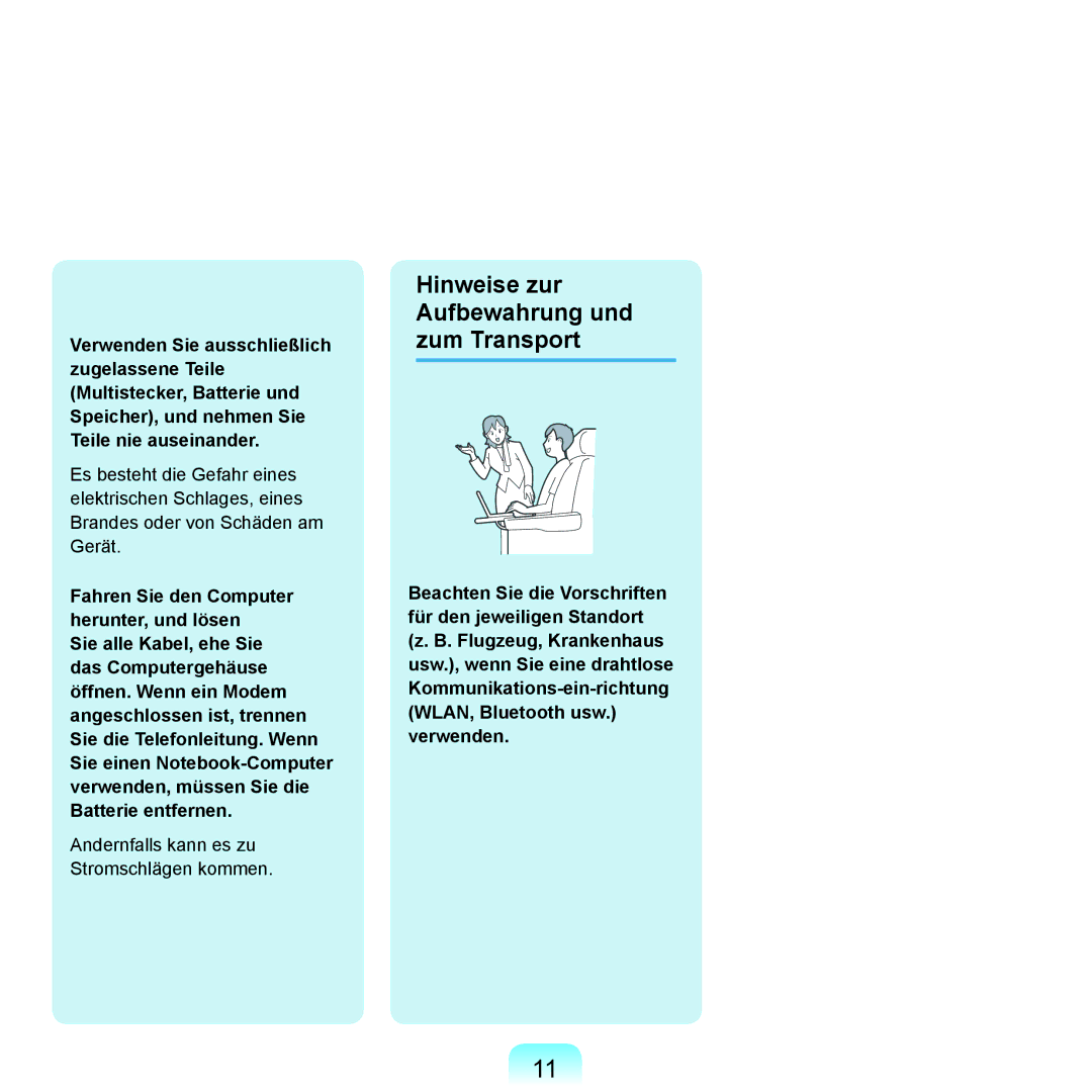 Samsung NP-M60A006/SEG, NP-M60A000/SEG, NP-M60A001/SEG, NP-M60A004/SEG manual Hinweise zur Aufbewahrung und zum Transport 