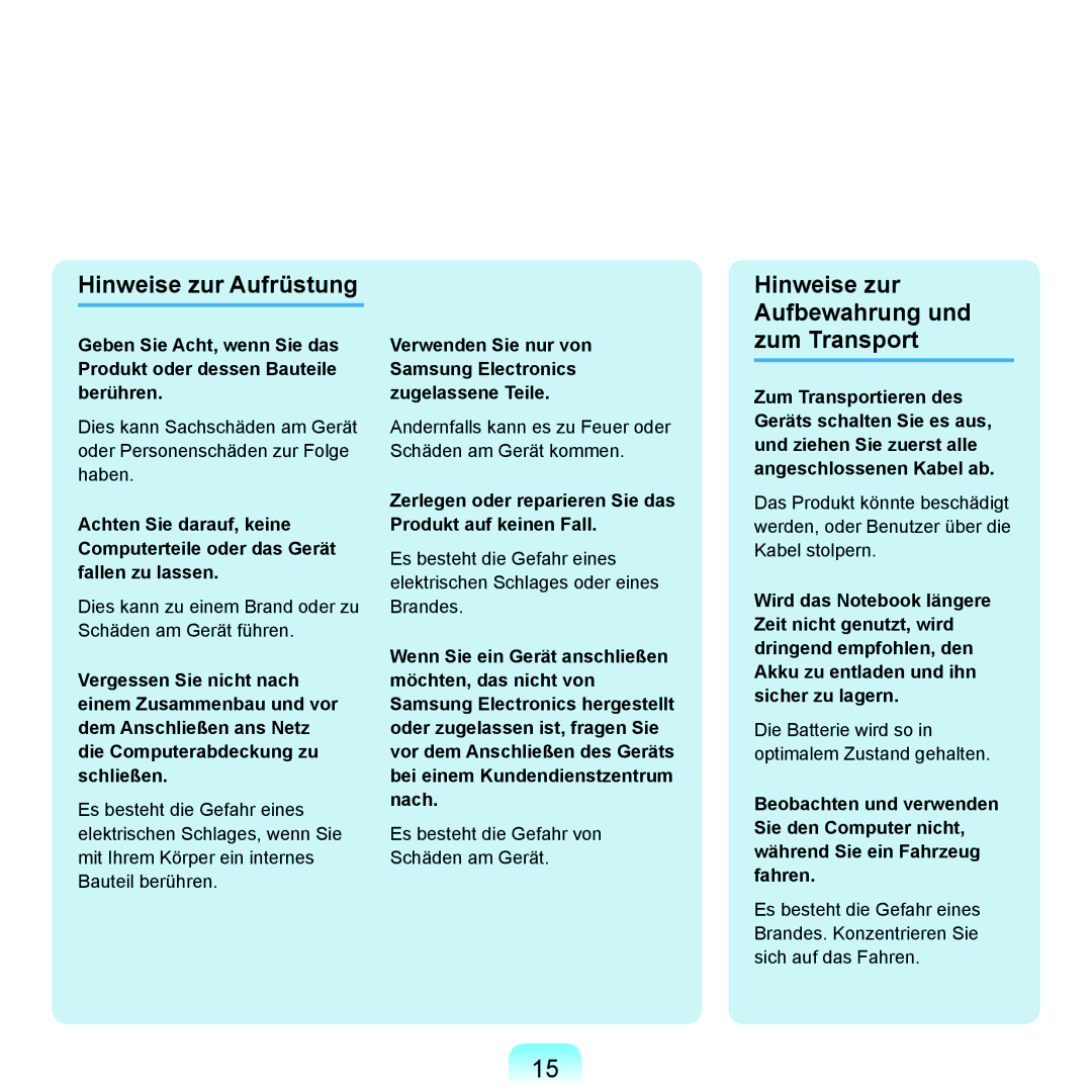 Samsung NP-M60A002/SEG, NP-M60A000/SEG, NP-M60A001/SEG manual Verwenden Sie nur von Samsung Electronics zugelassene Teile 