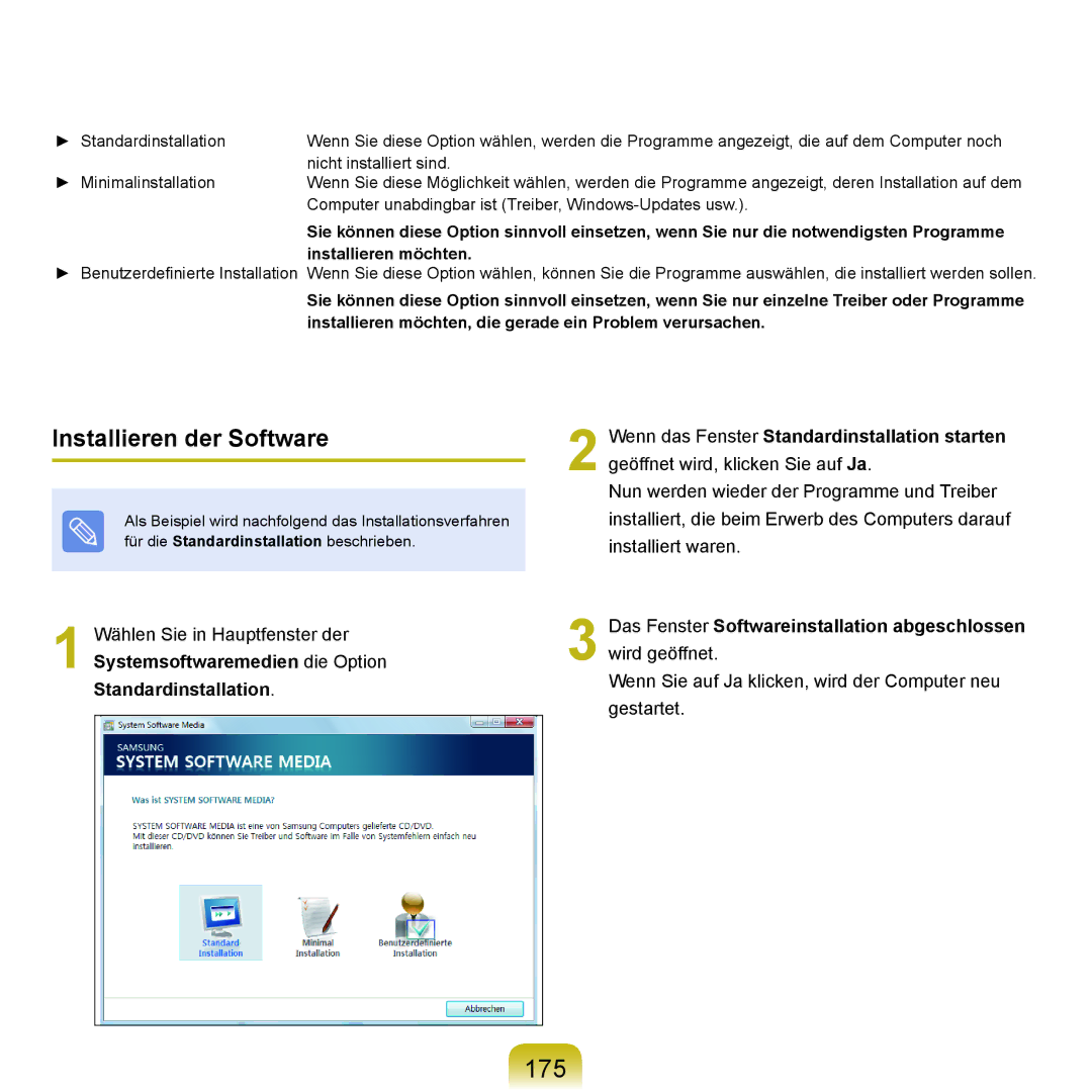 Samsung NP-M60A003/SEG, NP-M60A000/SEG, NP-M60A001/SEG, NP-M60A004/SEG, NP-M60A006/SEG manual 175, Installieren der Software 