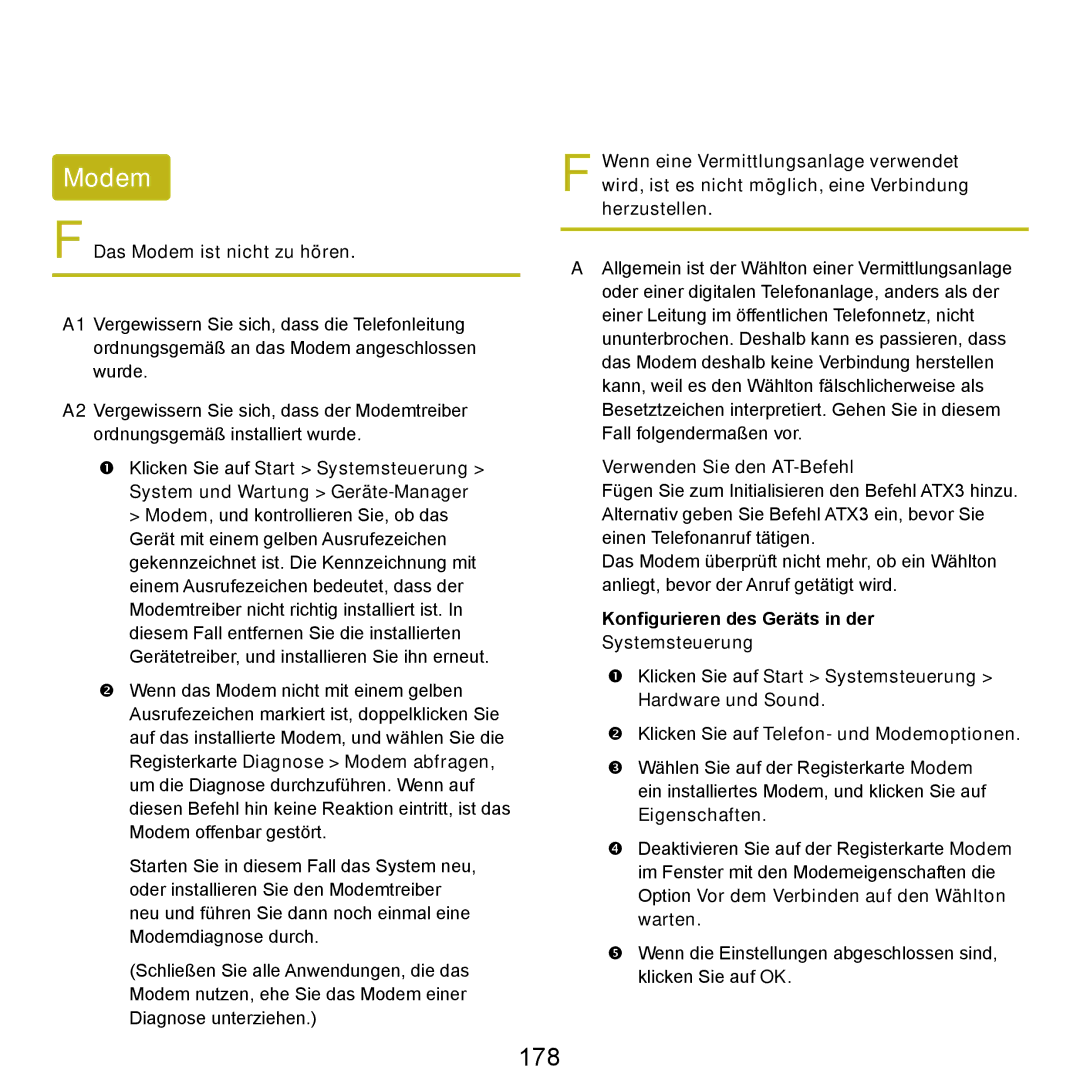 Samsung NP-M60A008/SEG, NP-M60A000/SEG 178, Das Modem ist nicht zu hören, Verwenden Sie den AT-Befehl, Eigenschaften 