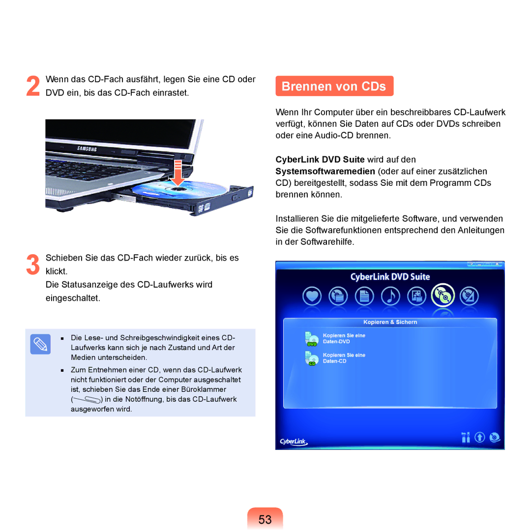 Samsung NP-M60A000/SEG, NP-M60A001/SEG, NP-M60A004/SEG, NP-M60A006/SEG, NP-M60A007/SEG, NP-M60A003/SEG manual Brennen von CDs 