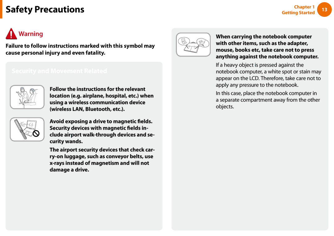 Samsung NP-N100-MA01VN, NP-N100-MA02VN, NP-N100-DA01BG, NP-N100-DA02BG, NP-N100-MA02EE manual Security and Movement Related 