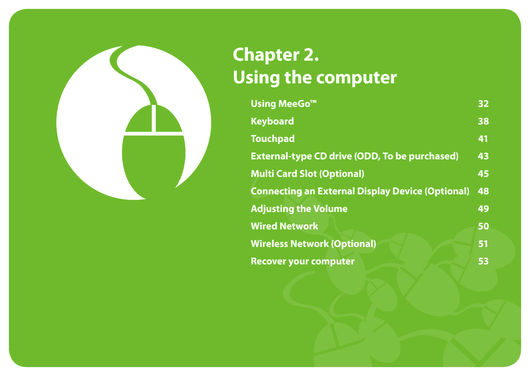 Samsung NP-N100-MA02EE, NP-N100-MA01VN, NP-N100-MA02VN, NP-N100-DA01BG, NP-N100-DA02BG manual Chapter Using the computer 