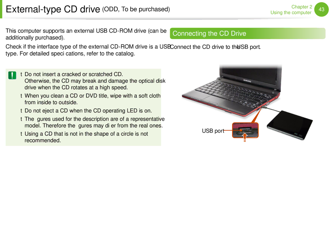 Samsung NP-N100-DA01BG, NP-N100-MA01VN This computer supports an external USB CD-ROM drive can be, Additionally purchased 