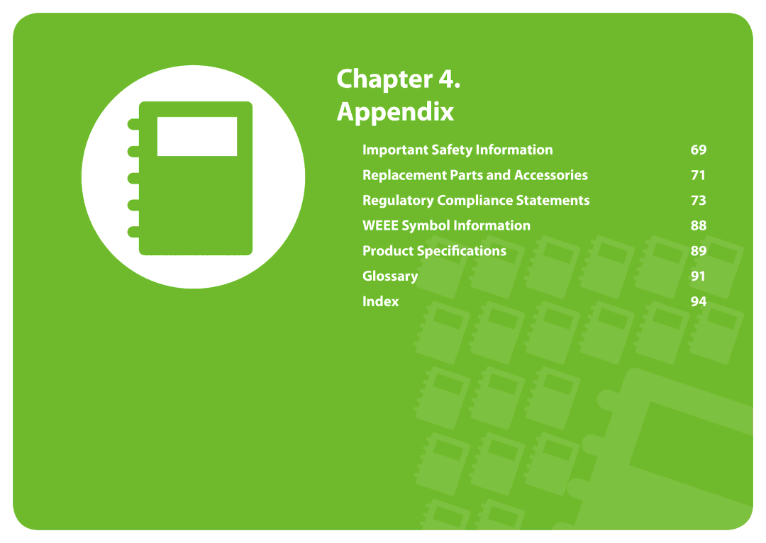 Samsung NP-N100-MA02RU, NP-N100-MA01VN, NP-N100-MA02VN, NP-N100-DA01BG, NP-N100-DA02BG, NP-N100-MA02EE manual Chapter Appendix 