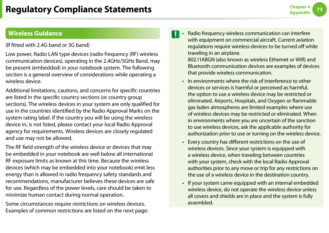 Samsung NP-N100-MA02EE, NP-N100-MA01VN, NP-N100-MA02VN, NP-N100-DA01BG Regulatory Compliance Statements, Wireless Guidance 