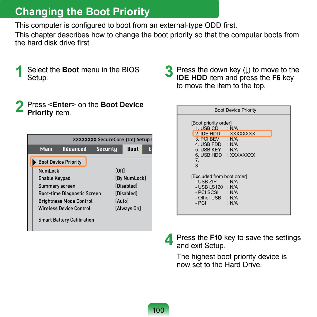 Samsung NP-N120-KA01EE, NP-N120-KA04FR manual Changing the Boot Priority, Press Enter on the Boot Device Priority item 