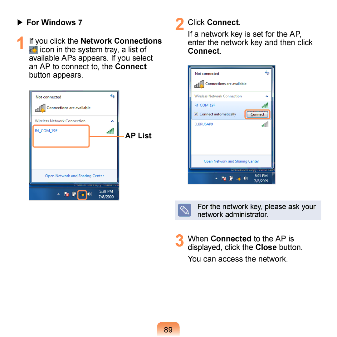 Samsung NP-N120-KA02AE manual An AP to connect to, the Connect button appears, You can access the network, AP List 