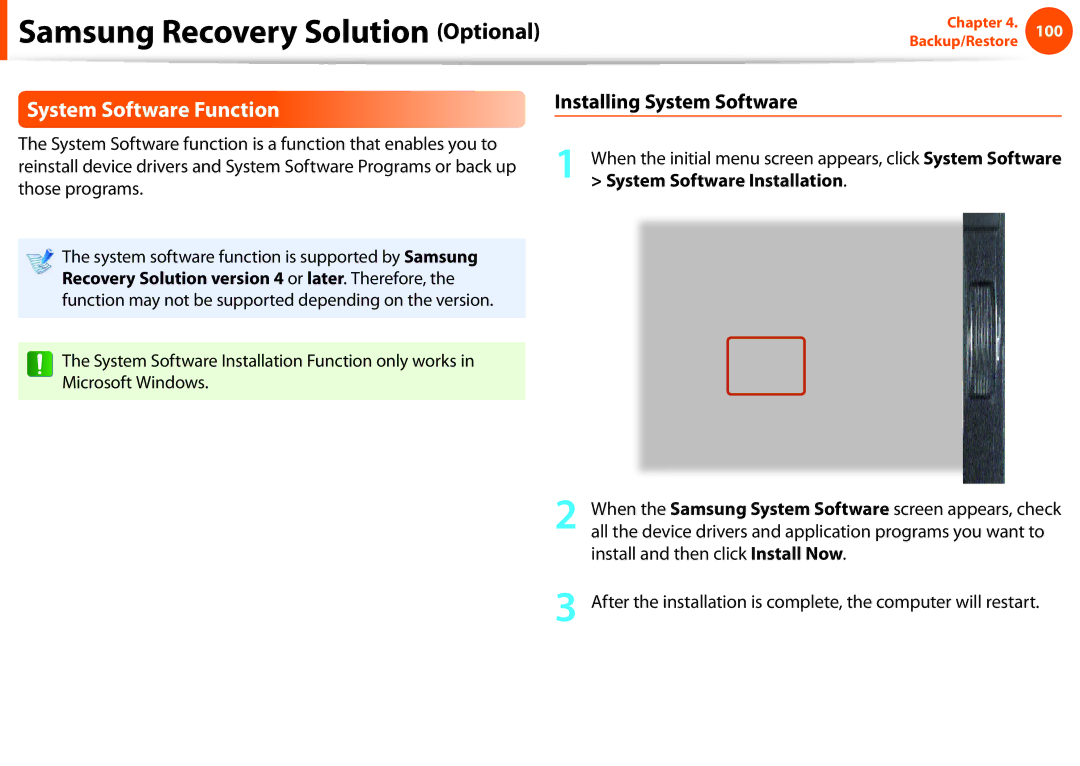 Samsung NP-N140-KA01IT, NP-N130-KA02FR System Software Function, Installing System Software, System Software Installation 