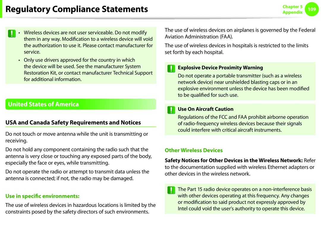 Samsung NP-N220-JP01IT United States of America, USA and Canada Safety Requirements and Notices, Use On Aircraft Caution 