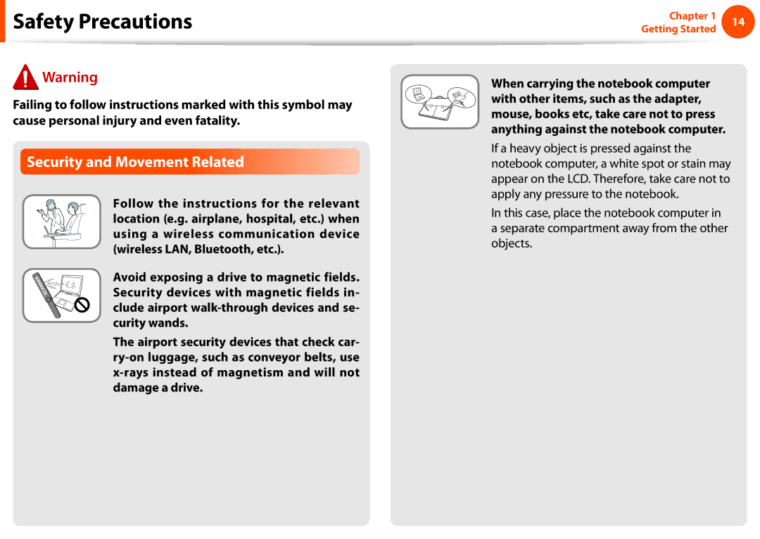 Samsung NP-NC10-KA01FR, NP-N130-KA02FR, NP-N140-JA01FR, NP-N140-JA04FR, NP-NC10-KB05FR manual Security and Movement Related 