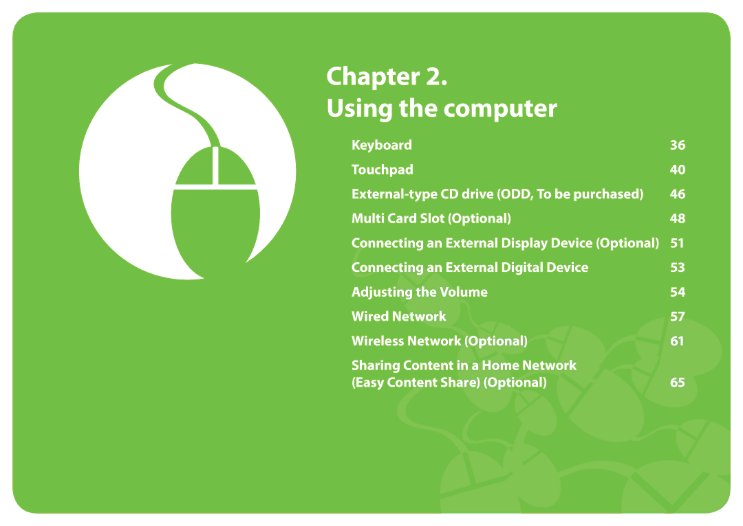 Samsung NP-N150-JA09FR, NP-N130-KA02FR, NP-N140-JA01FR, NP-N140-JA04FR, NP-NC10-KB05FR manual Chapter Using the computer 