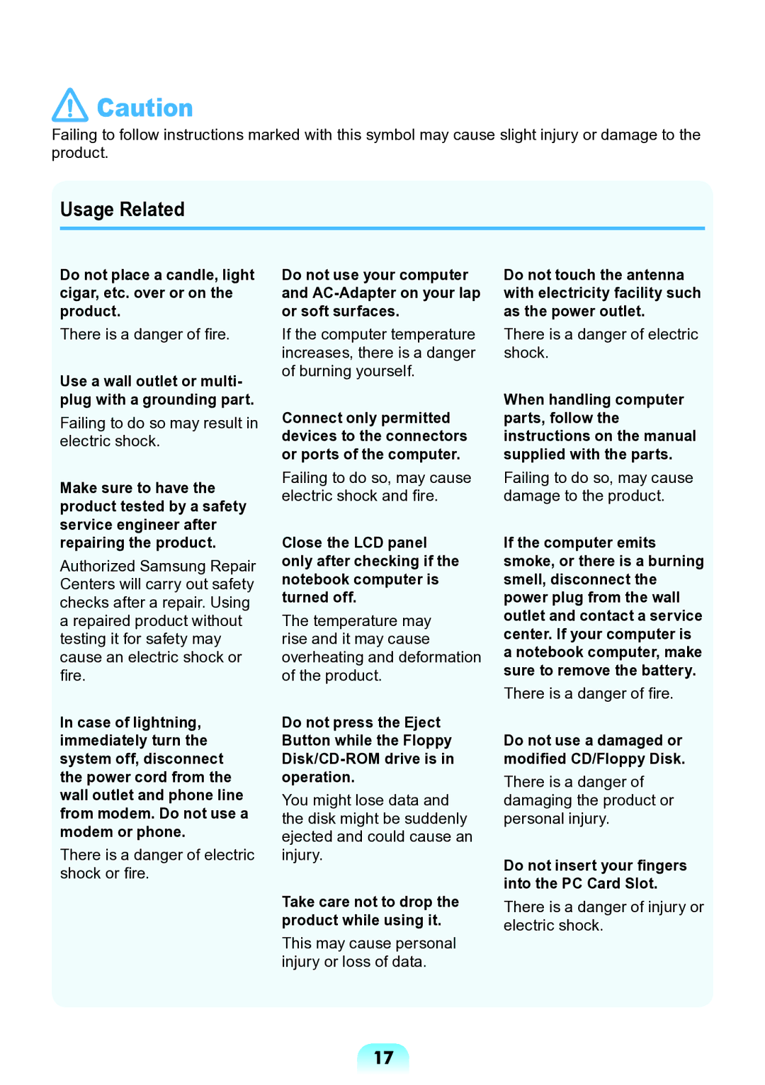 Samsung NP-N138-DA01RU manual Repairing the product, Do not use a damaged or modified CD/Floppy Disk 