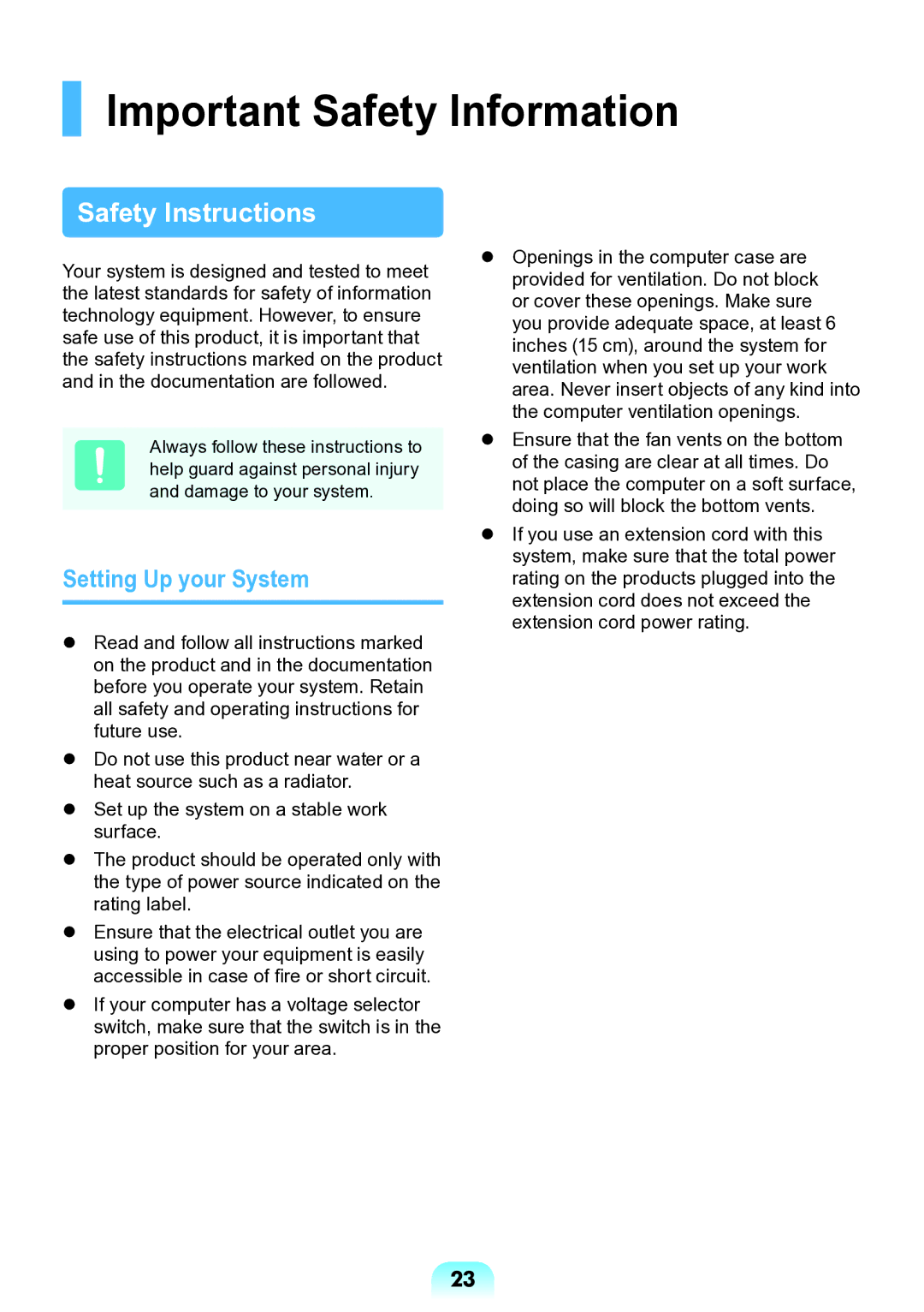 Samsung NP-N138-DA01RU manual Important Safety Information, Setting Up your System 