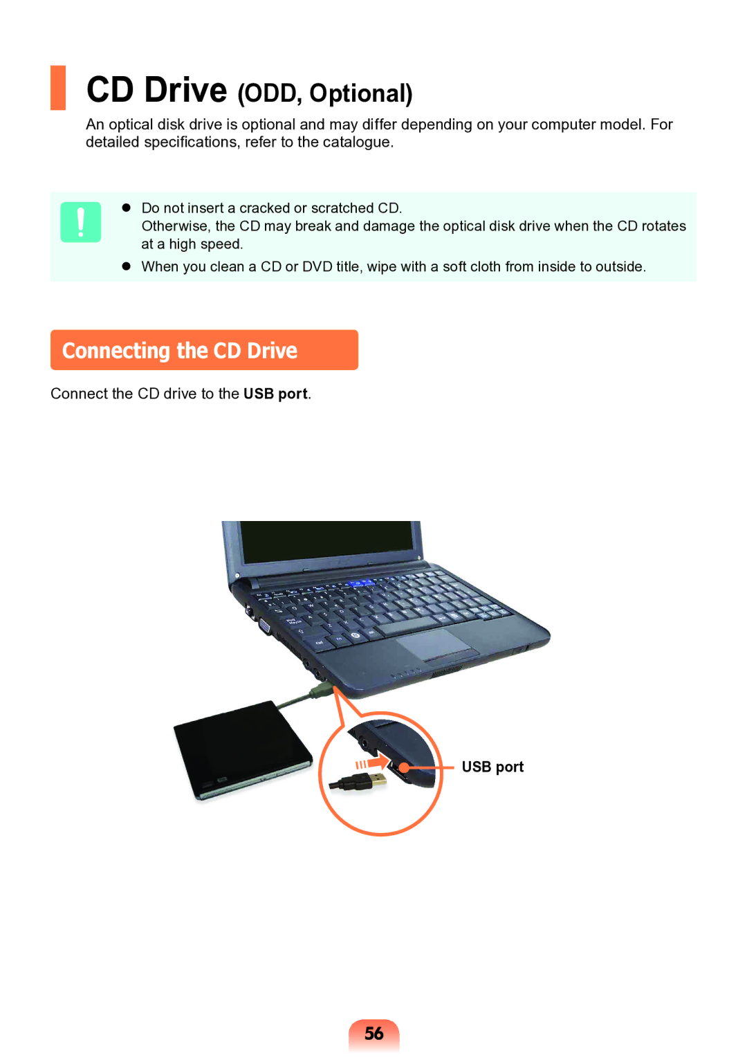 Samsung NP-N138-DA01RU manual CD Drive ODD, Optional, Connecting the CD Drive 