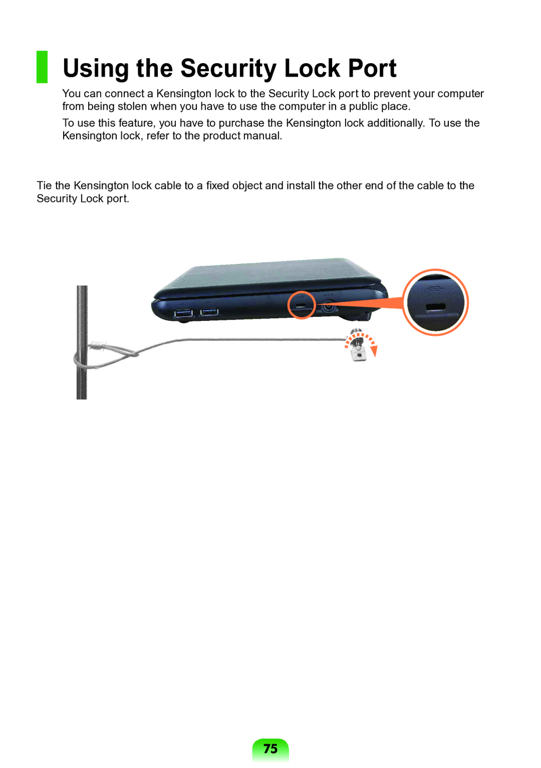 Samsung NP-N138-DA01RU manual Using the Security Lock Port 