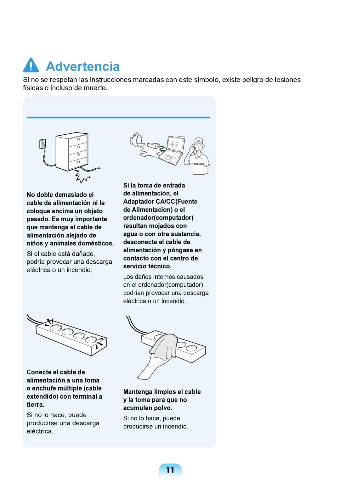 Samsung NP-N143-APZ1ES, NP-N148-DPZ2ES, NP-N148-DPZ1ES manual Si no lo hace, puede producirse una descarga eléctrica 