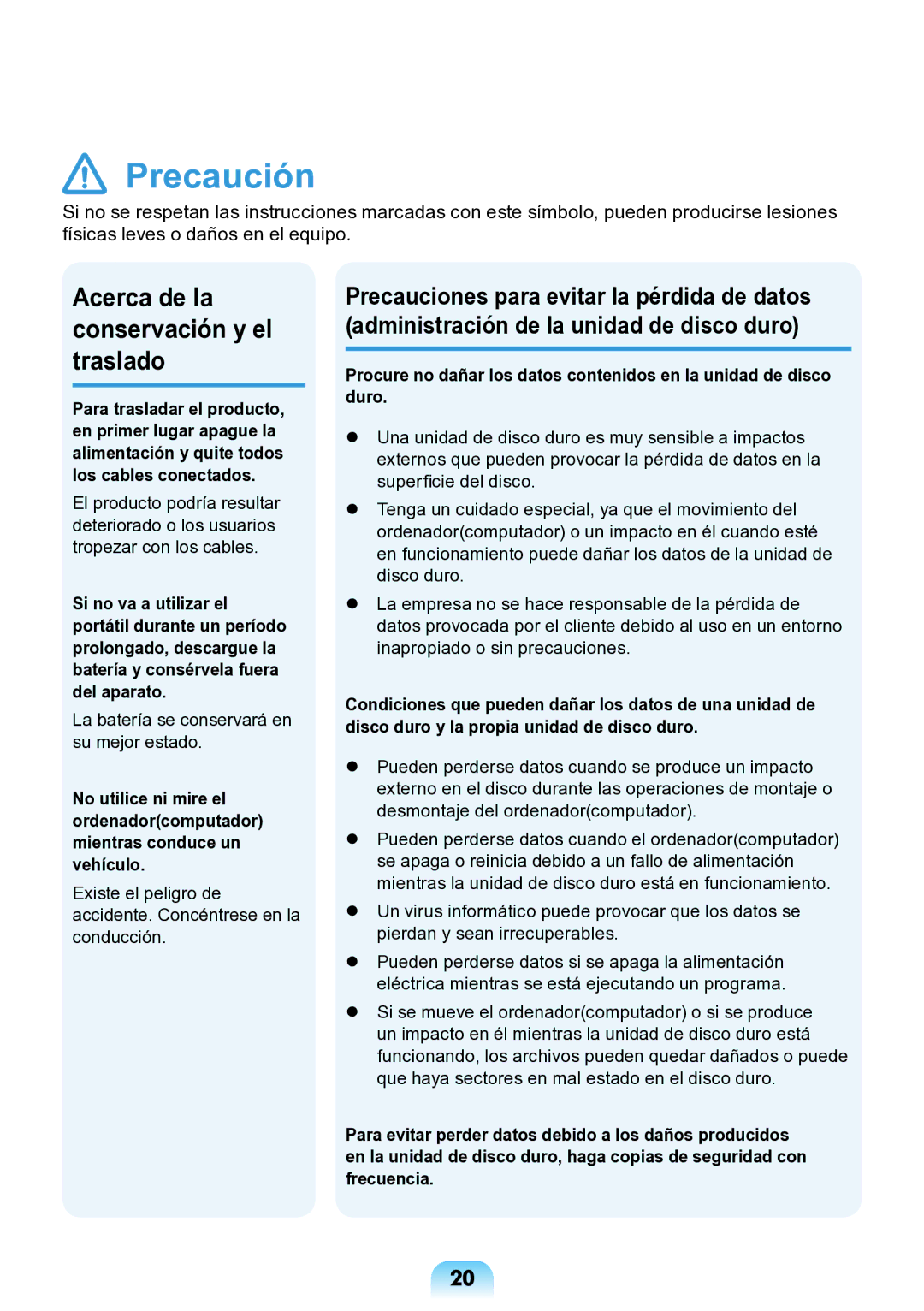 Samsung NP-N148-DPZ2ES, NP-N148-DPZ1ES, NP-N148-DPZ3ES, NP-N143-APZ1ES manual Acerca de la conservación y el traslado 