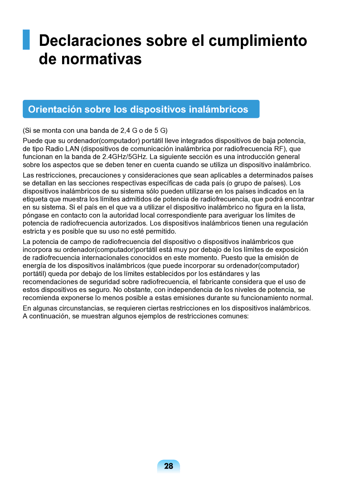 Samsung NP-N148-DPZ2ES Declaraciones sobre el cumplimiento de normativas, Orientación sobre los dispositivos inalámbricos 