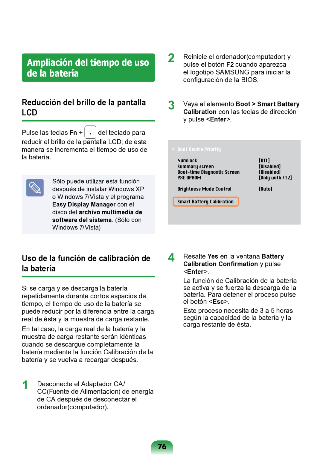 Samsung NP-N148-DPZ2ES, NP-N148-DPZ1ES Ampliación del tiempo de uso de la batería, Reducción del brillo de la pantalla 