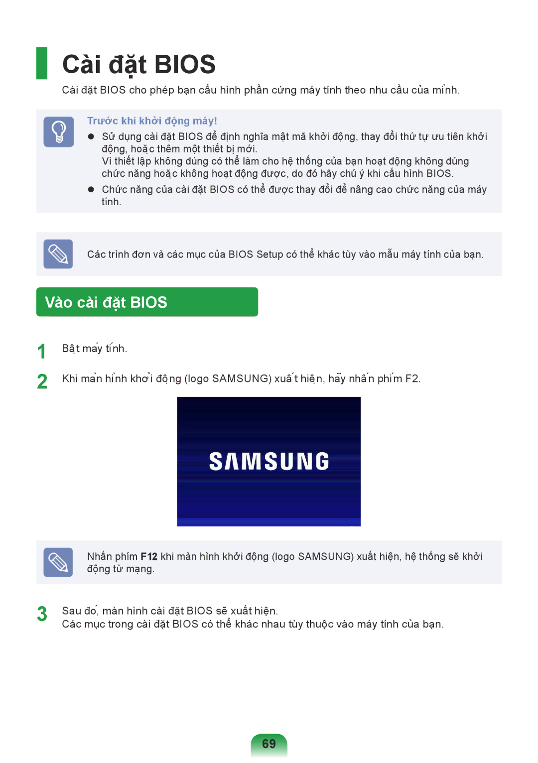 Samsung NP-NC108-A04VN, NP-NC108-A01VN, NP-NC108-A05VN, NP-NC208-A02VN, NP-NC208-A03VN manual Cài đặt Bios, Vào cài đặt Bios 