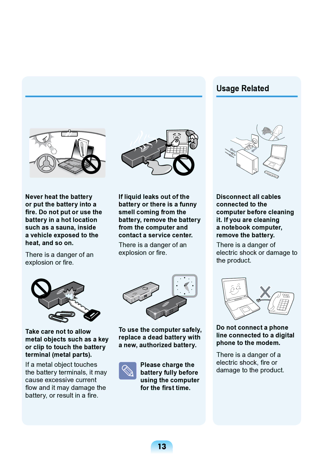 Samsung NP-ND10-DB01RU manual Usage Related, There is a danger of an explosion or fire 