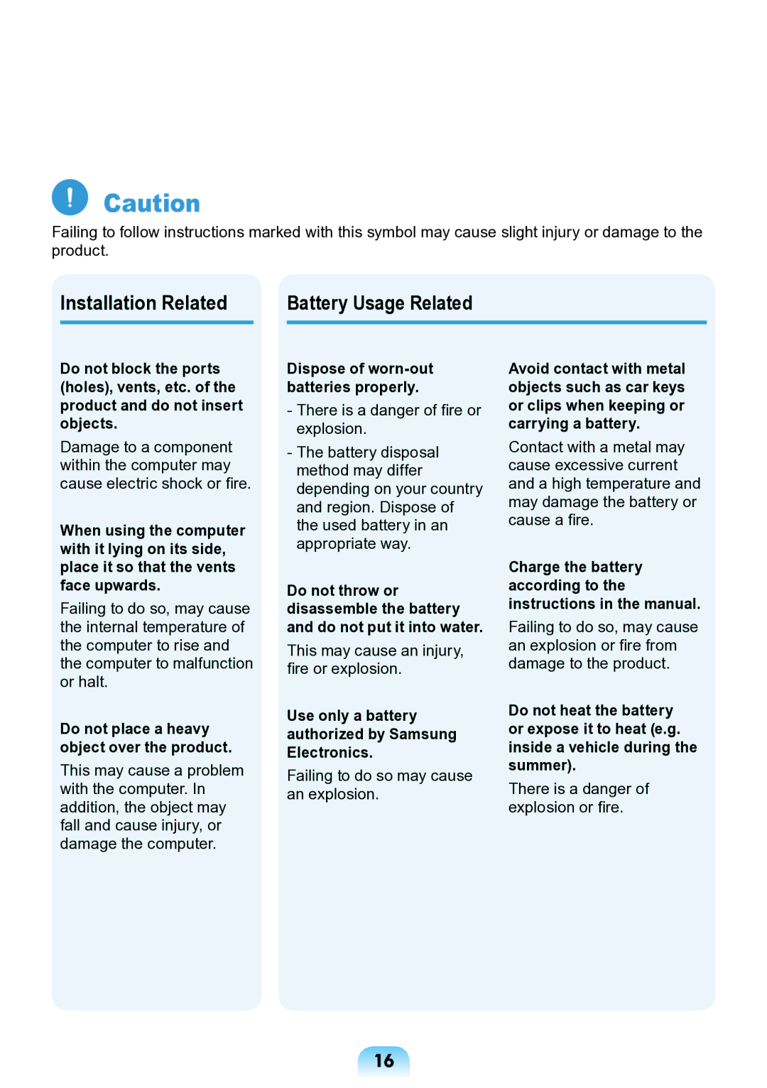 Samsung NP-ND10-DB01RU Installation Related Battery Usage Related, Use only a battery authorized by Samsung Electronics 