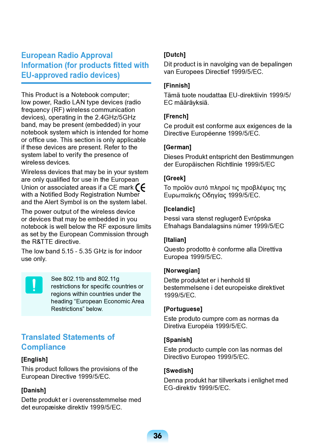 Samsung NP-ND10-DB01RU manual Translated Statements Compliance 