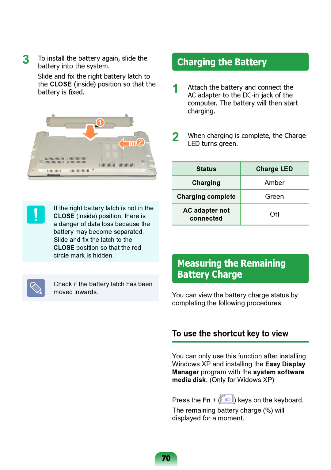 Samsung NP-ND10-DB01RU manual Charging the Battery, To use the shortcut key to view 