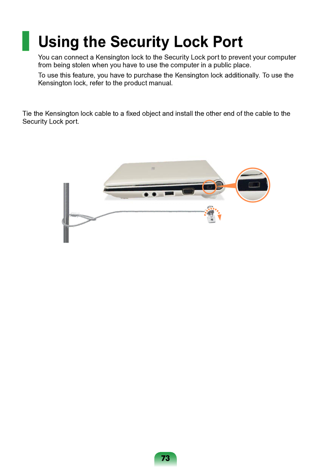 Samsung NP-ND10-DB01RU manual Using the Security Lock Port 