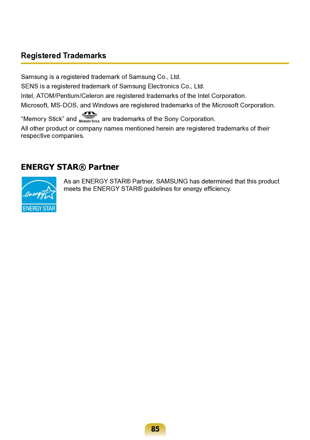 Samsung NP-ND10-DB01RU manual Registered Trademarks, Energy Star Partner 