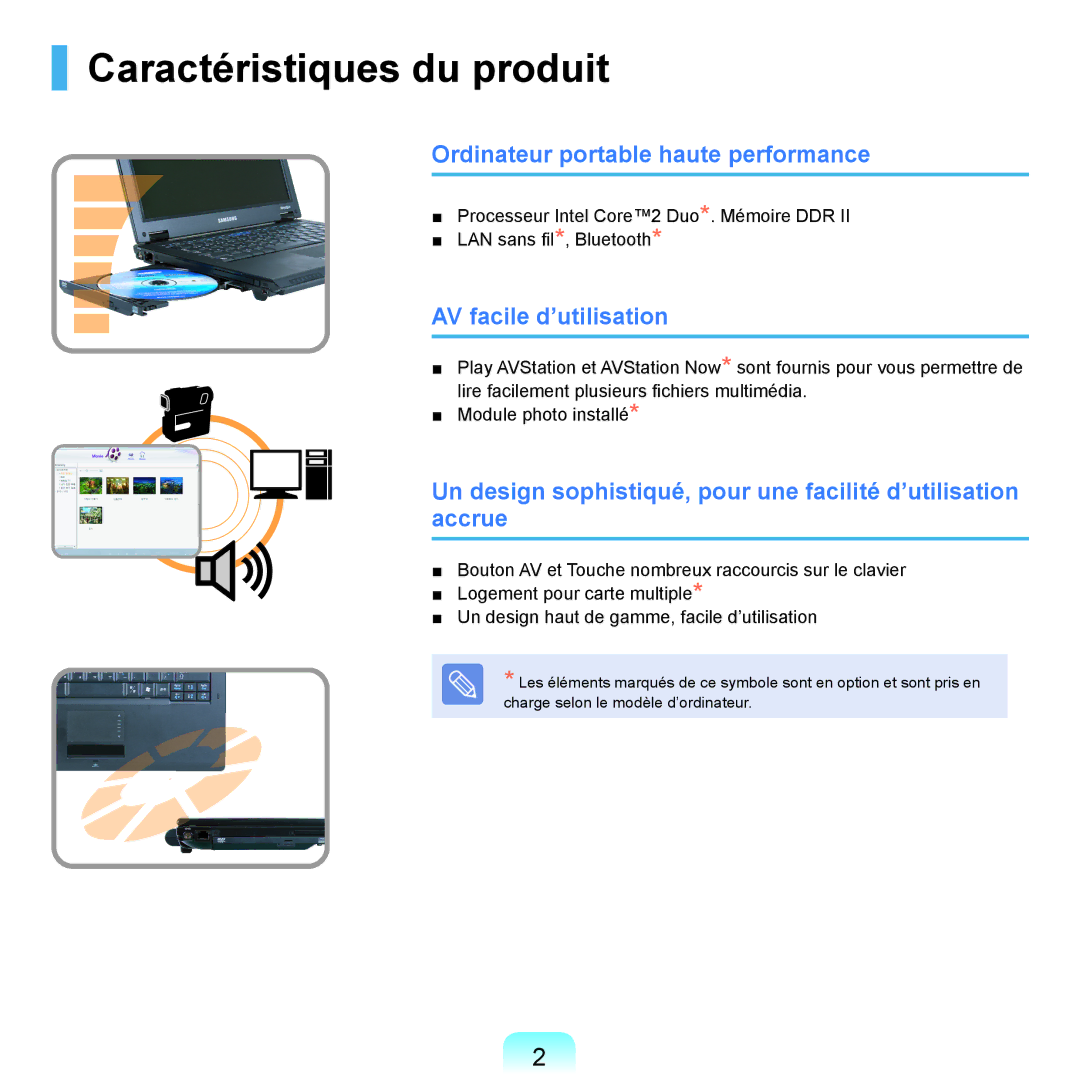 Samsung NP-P200-XA01FR manual Caractéristiques du produit, Ordinateur portable haute performance, AV facile d’utilisation 