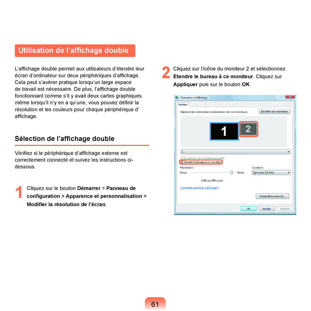 Samsung NP-P200-FA02DE, NP-P200BM/DE, NP-P200-F000DE Utilisation de l’affichage double, Sélection de l’affichage double 