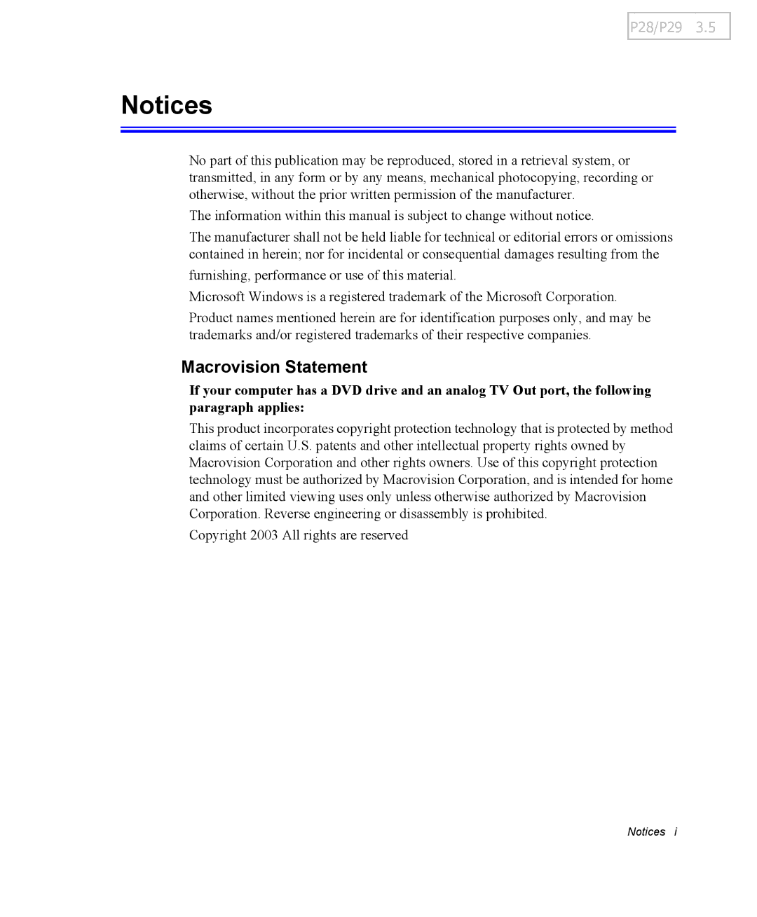 Samsung NP-P29K001/SEB, NP-P29R000/SEB manual Macrovision Statement 