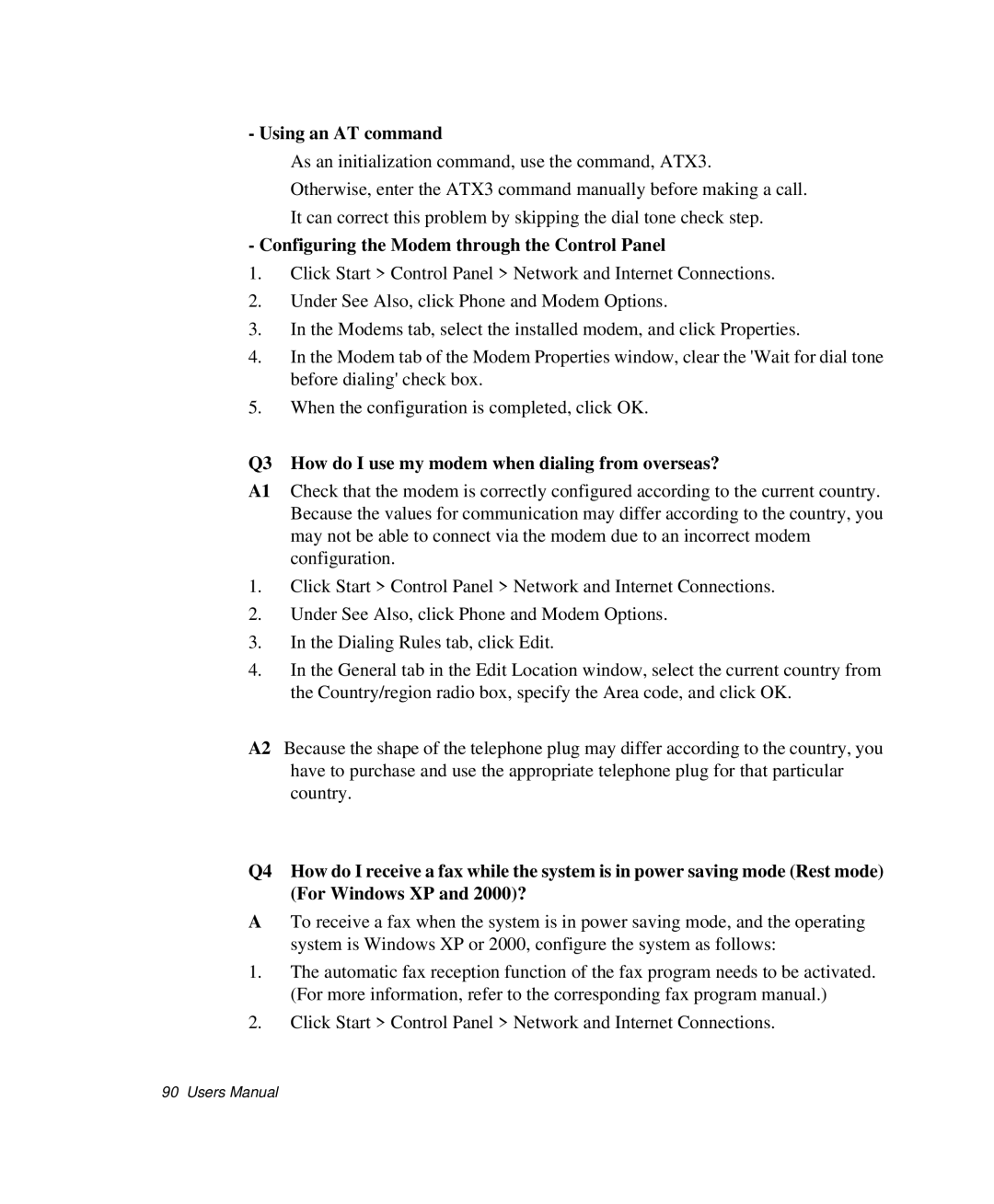 Samsung NP-P29K001/SEB, NP-P29R000/SEB manual Using an AT command, Configuring the Modem through the Control Panel 